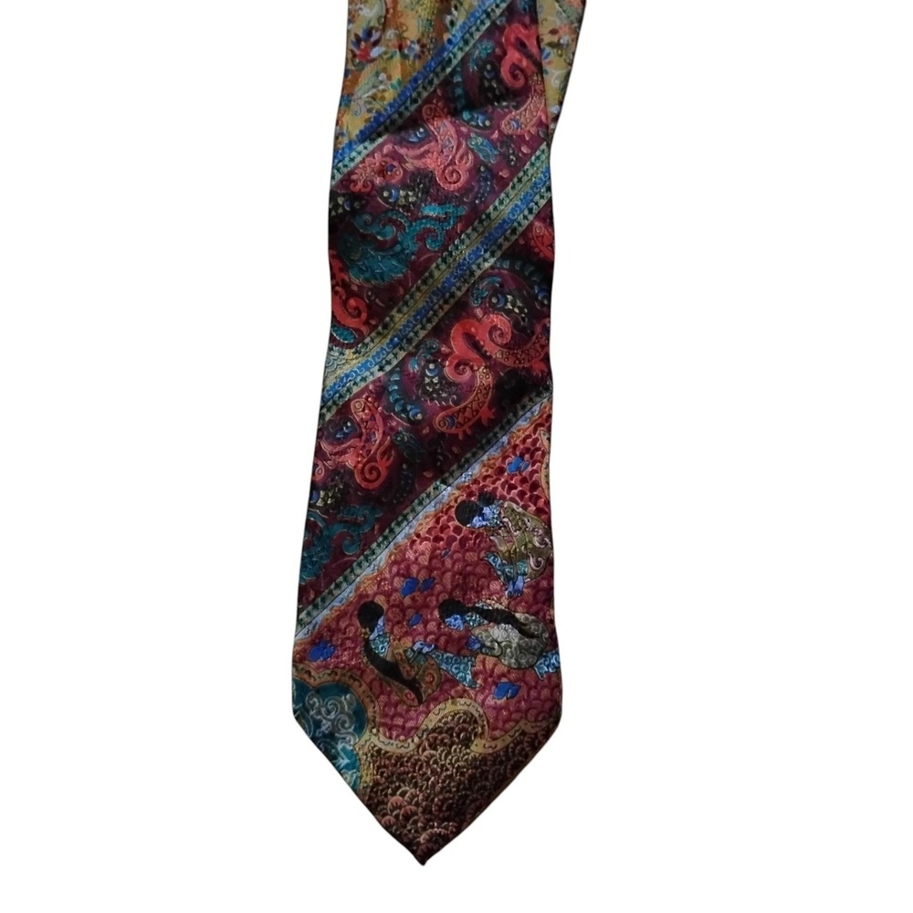 Black Smith Silk Tie Hand Made in Italy Paisley Floral Chinoiserie Burgundy Gold